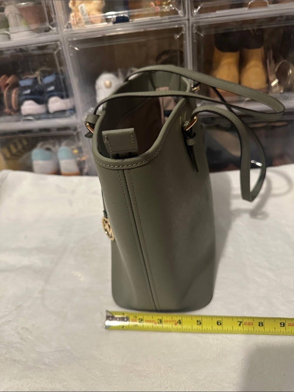Michael Kors Olive Saffiano Leather Tote with Gold Accents - Picture 4 of 16